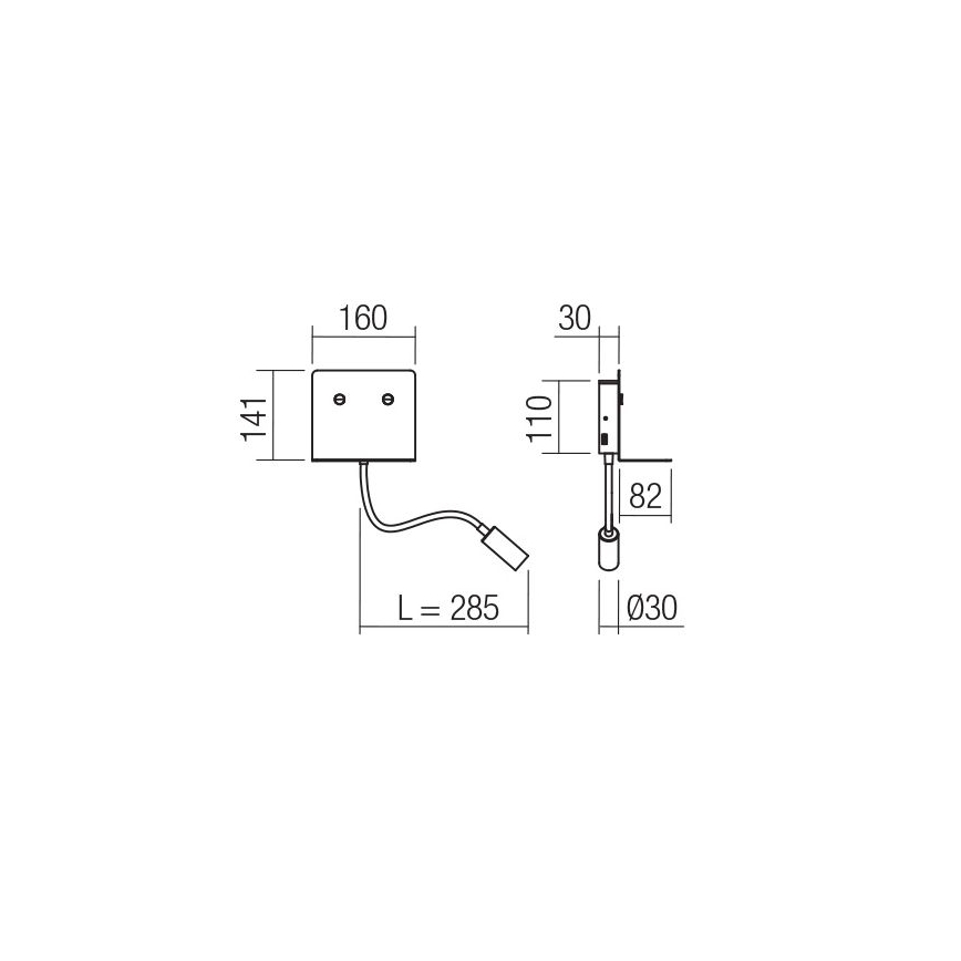 Redo 01-3211 - LED Wall light with a flexible small lamp MOKA LED/6W + LED/3W/230V USB CRI90 black