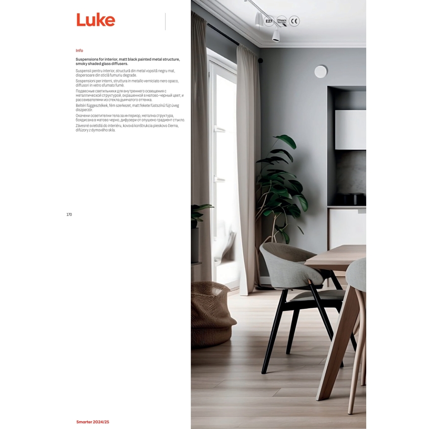 Redo 01-3212 - Chandelier on a string LUKE 6xE27/42W/230V black