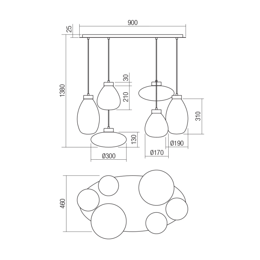 Redo 01-3212 - Chandelier on a string LUKE 6xE27/42W/230V black