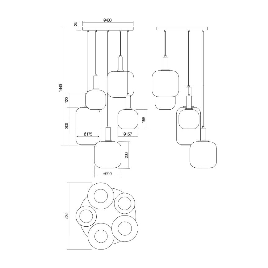 Redo 01-3214 - Chandelier on a string BRINA 5xE27/23W/230V