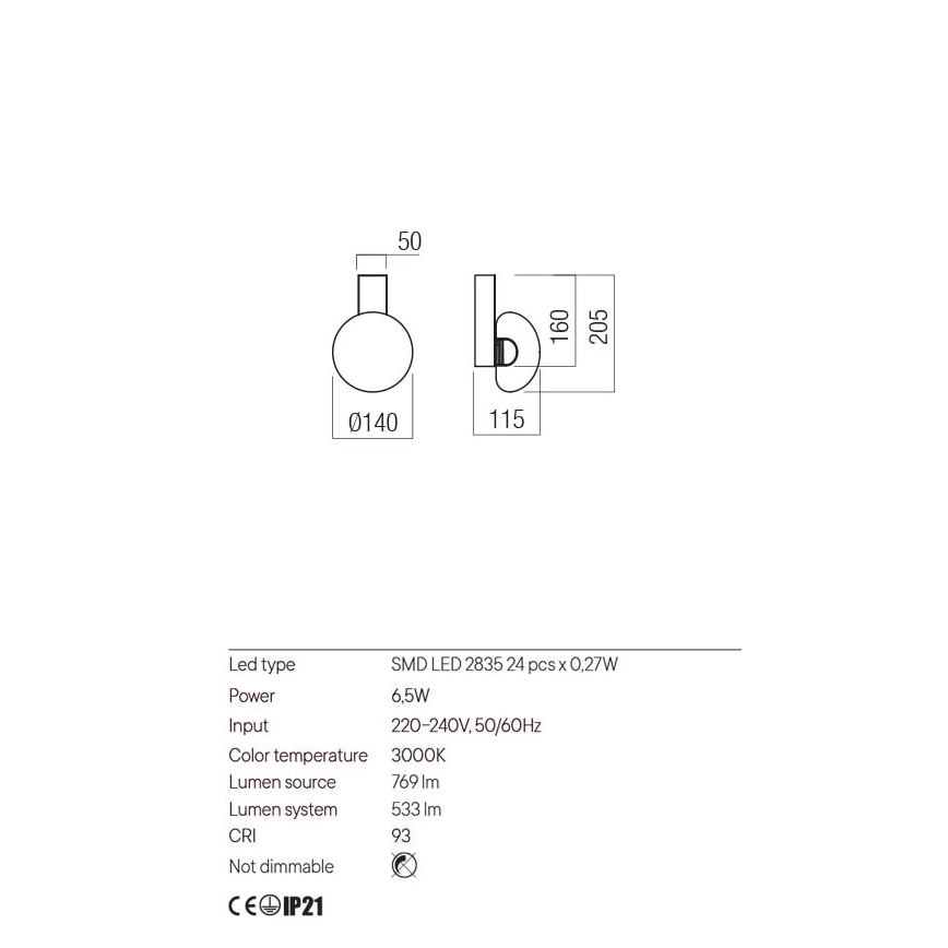 Redo 01-3240 - LED Wall light SINCLAIR LED/6,5W/230V CRI 93 IP21 black