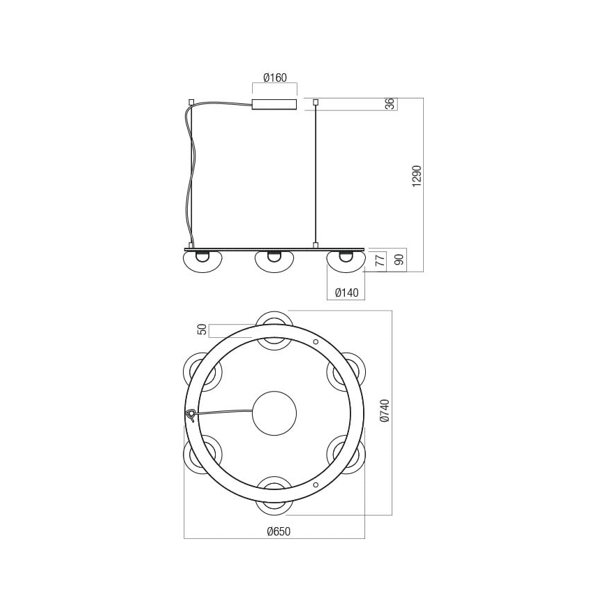Redo 01-3247- LED Dimmable chandelier on a string SINCLAIR LED/37,2W/230V CRI 93 IP21 gold