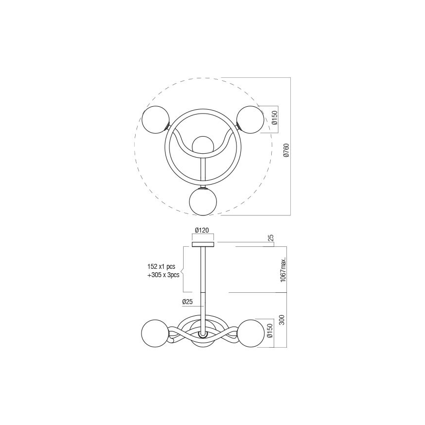 Redo 01-3257 - Rod chandelier CONFUSIO 3xE14/28W/230V Ø 76 cm black