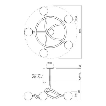 Redo 01-3258 - CONFUSIO rod-mounted chandelier 5xE14/28W/230V Ø 96 cm, gold