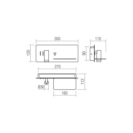 Redo 01-3316 - LED Wall spotlight BROOK LED/8W/230V + LED/3W USB CRI 90 black right