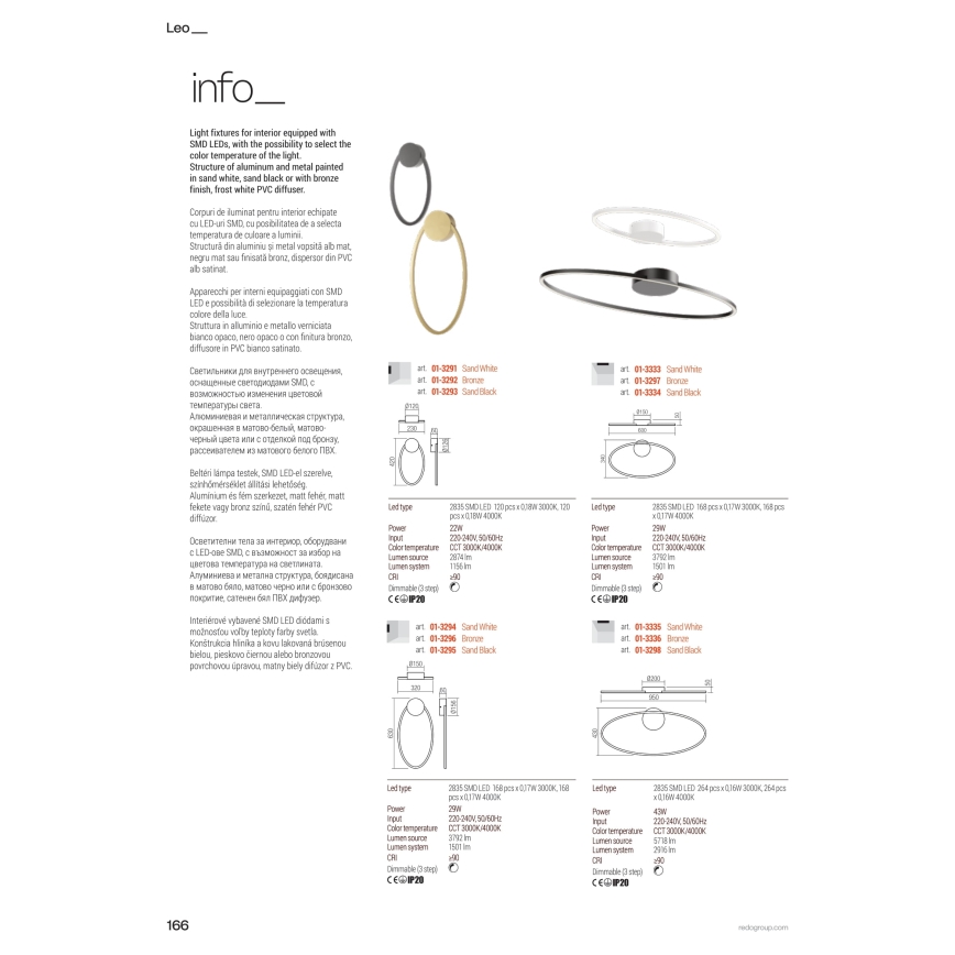 Redo 01-3338 - Dimmable LED cable pendant LEO LED/48W/230V 3000/4000K CRI 90 40x95 cm bronze