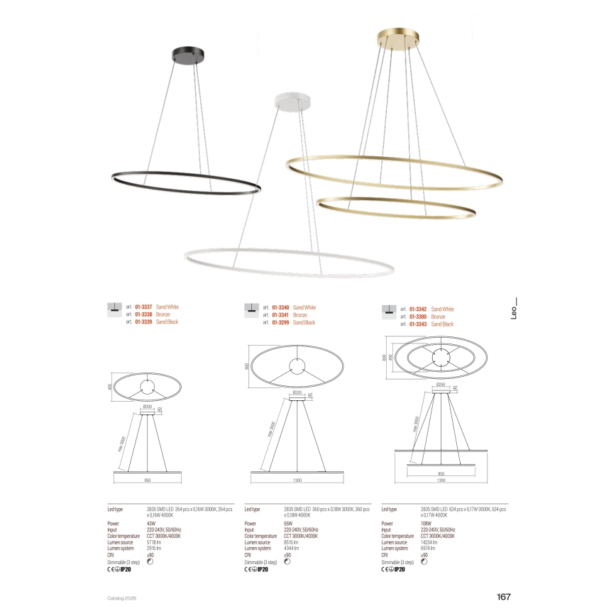 Redo 01-3339 - LEO LED Dimmable Cable-Hung Pendant, LED/48W/230V, 3000/4000K, CRI 90, 40x95 cm, Black
