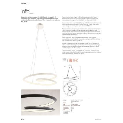 Redo 01-3377 - STORM LED Dimmable Cable Pendant Lamp, 60W, 230V, 3000/4000/6000K, CRI 90, Ø 80 cm, Gold