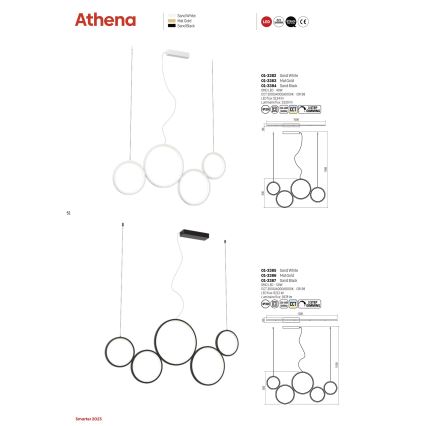 Redo 01-3384 - LED Dimmable chandelier on a string ATHENA LED/40W/230V 3000/4000/6000K CRI98 black