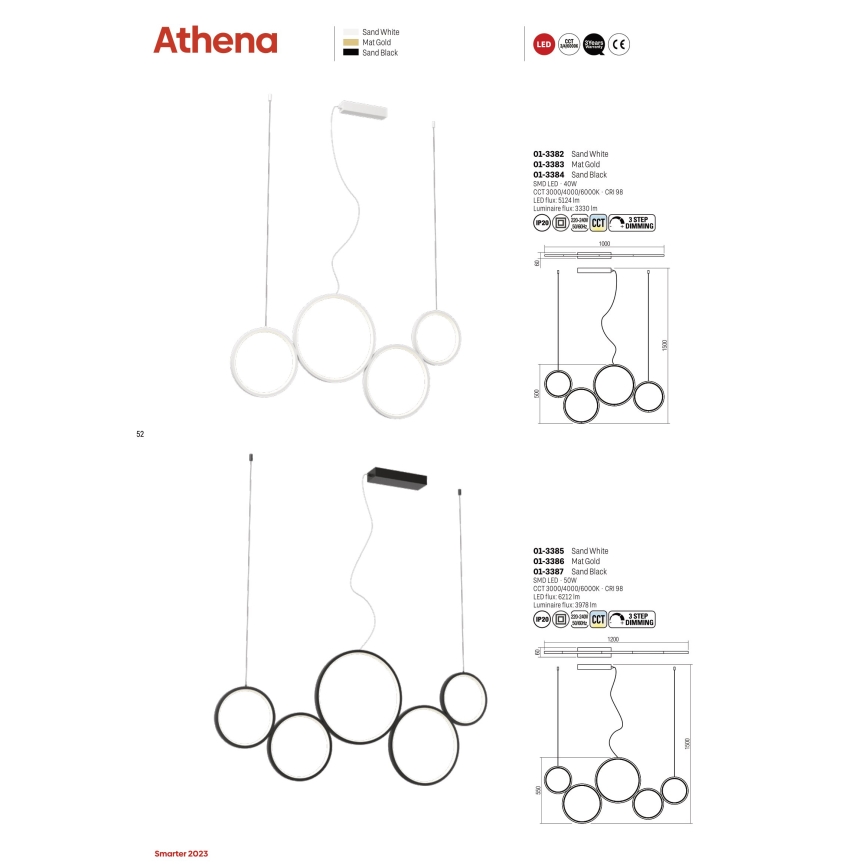 Redo 01-3384 - LED Dimmable chandelier on a string ATHENA LED/40W/230V 3000/4000/6000K CRI98 black