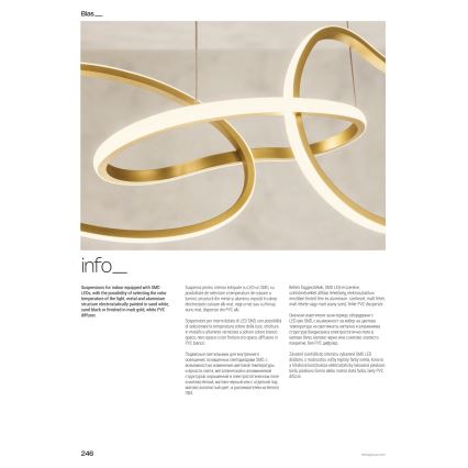 Redo 01-3389 - Dimmable LED cable chandelier BIAS LED/90W/230V 3000/4500/6500K CRI 90 gold