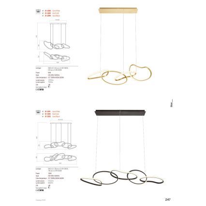 Redo 01-3389 - Dimmable LED cable chandelier BIAS LED/90W/230V 3000/4500/6500K CRI 90 gold