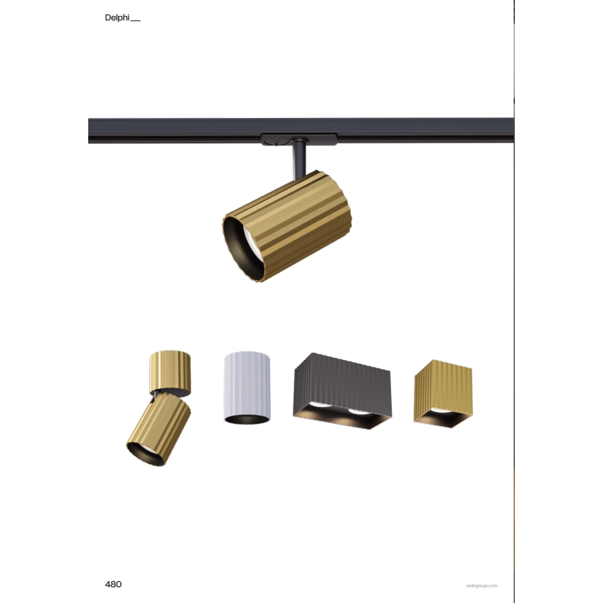 Redo 01-3408 - DELPHI Spotlight 1x GU10 / 7W / 230V, 8.1 x 8.1 cm, Gold