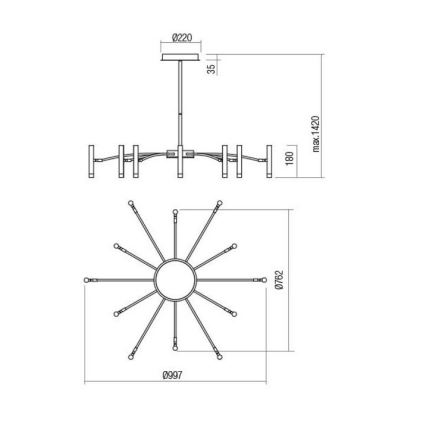 Redo 01-3448 - LED Dimmable Rod Chandelier RAYEN LED/60W/230V CRI 90 Gold