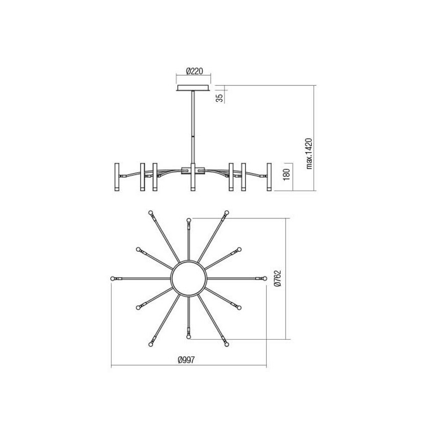 Redo 01-3448 - LED Dimmable Rod Chandelier RAYEN LED/60W/230V CRI 90 Gold