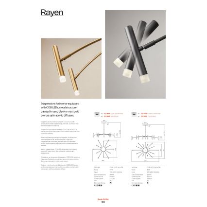 Redo 01-3450 - RAYEN LED Dimmable Rod-Mounted Pendant, 80 W, 230 V, CRI 90, Gold