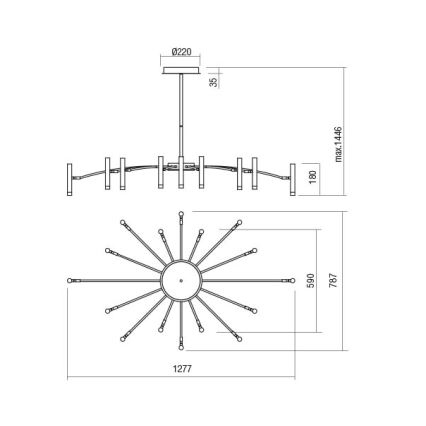 Redo 01-3450 - RAYEN LED Dimmable Rod-Mounted Pendant, 80 W, 230 V, CRI 90, Gold