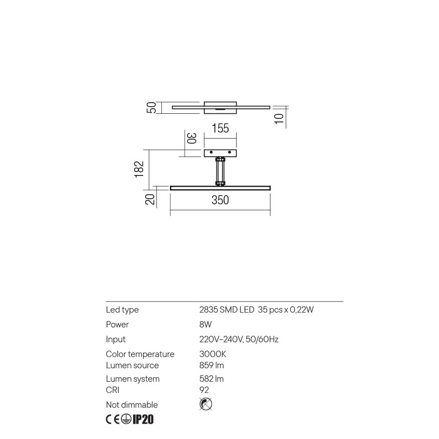 Redo 01-3461 - LED Picture light LINEAR LED/8W/230V 35 cm CRI 92 black