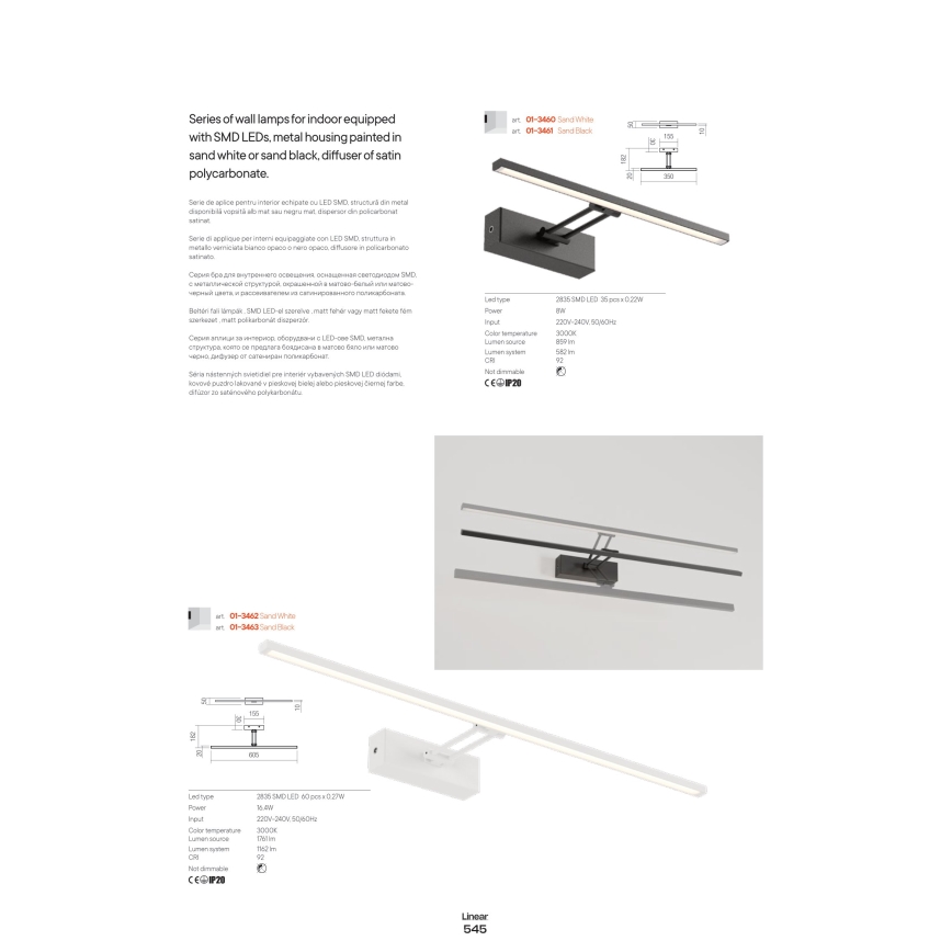 Redo 01-3462 - LED Picture light LINEAR LED/8W/230V 60,5 cm CRI 92 white