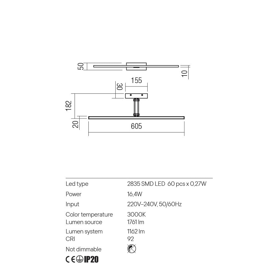 Redo 01-3462 - LED Picture light LINEAR LED/8W/230V 60,5 cm CRI 92 white