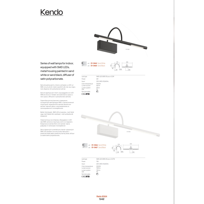 Redo 01-3464 - LED Picture light KENDO LED/6W/230V 34,4 cm CRI 92 white