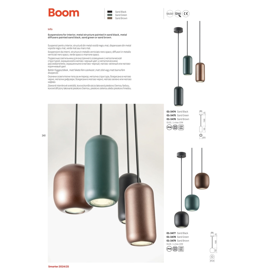 Redo 01-3475 - Chandelier on a string BOOM 1xGU10/10W/230V d. 7,6 cm green