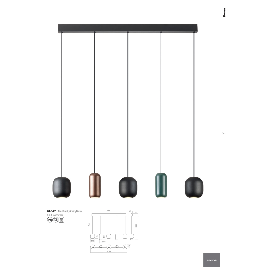 Redo 01-3481 - Chandelier on a string BOOM 5xGU10/10W/230V black/green/brown