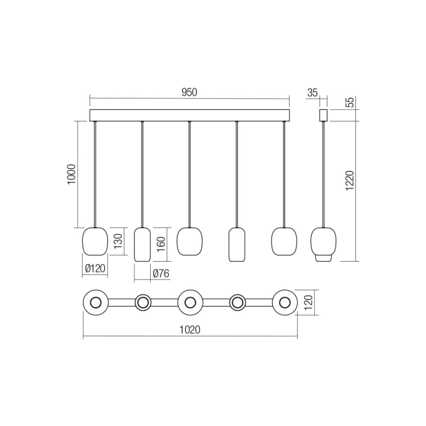 Redo 01-3481 - Chandelier on a string BOOM 5xGU10/10W/230V black/green/brown