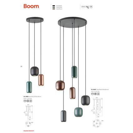 Redo 01-3482 - Chandelier on a string BOOM 6xGU10/10W/230V d. 48 cm black/green/brown