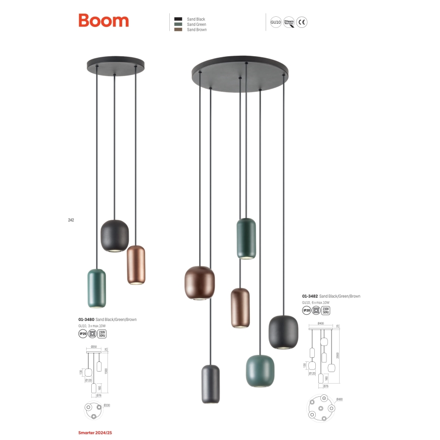 Redo 01-3482 - Chandelier on a string BOOM 6xGU10/10W/230V d. 48 cm black/green/brown