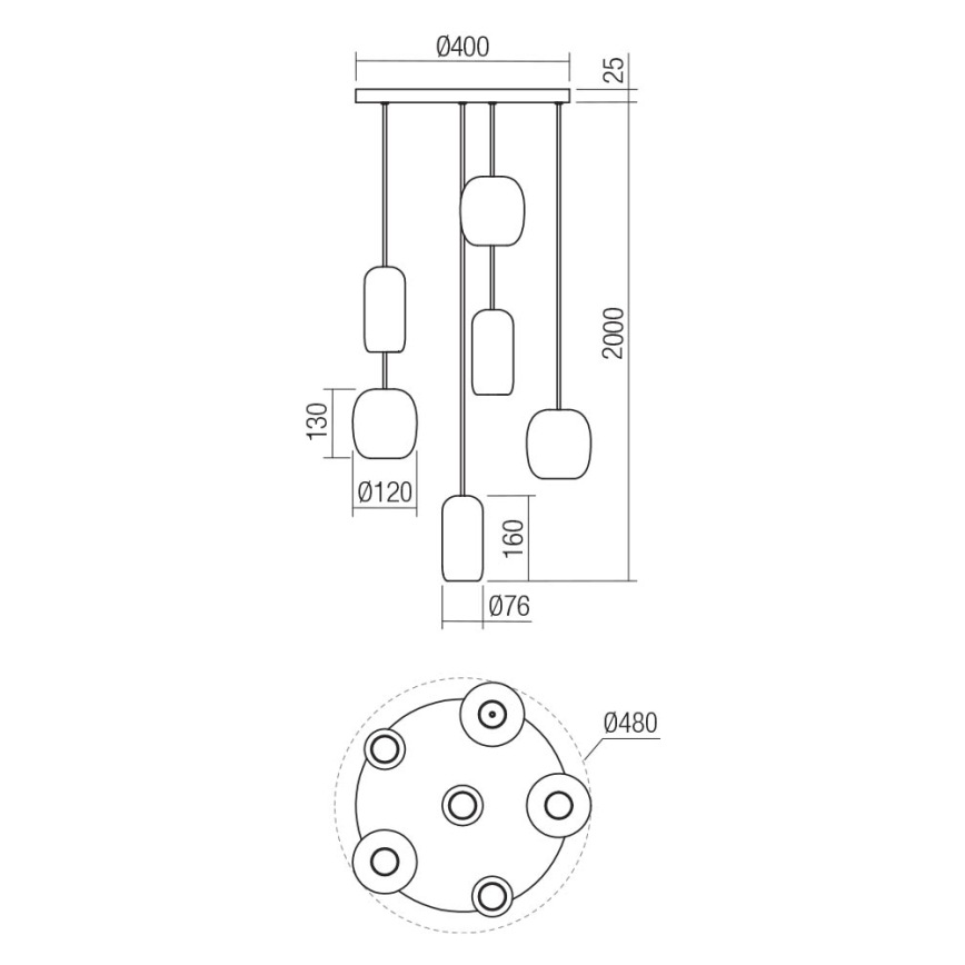 Redo 01-3482 - Chandelier on a string BOOM 6xGU10/10W/230V d. 48 cm black/green/brown