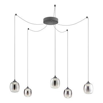 Redo 01-3487 - KHADI LED Dimmable Cable Pendant 5xLED/5.2W/230V CRI 90, spider-style, black/smoked glass
