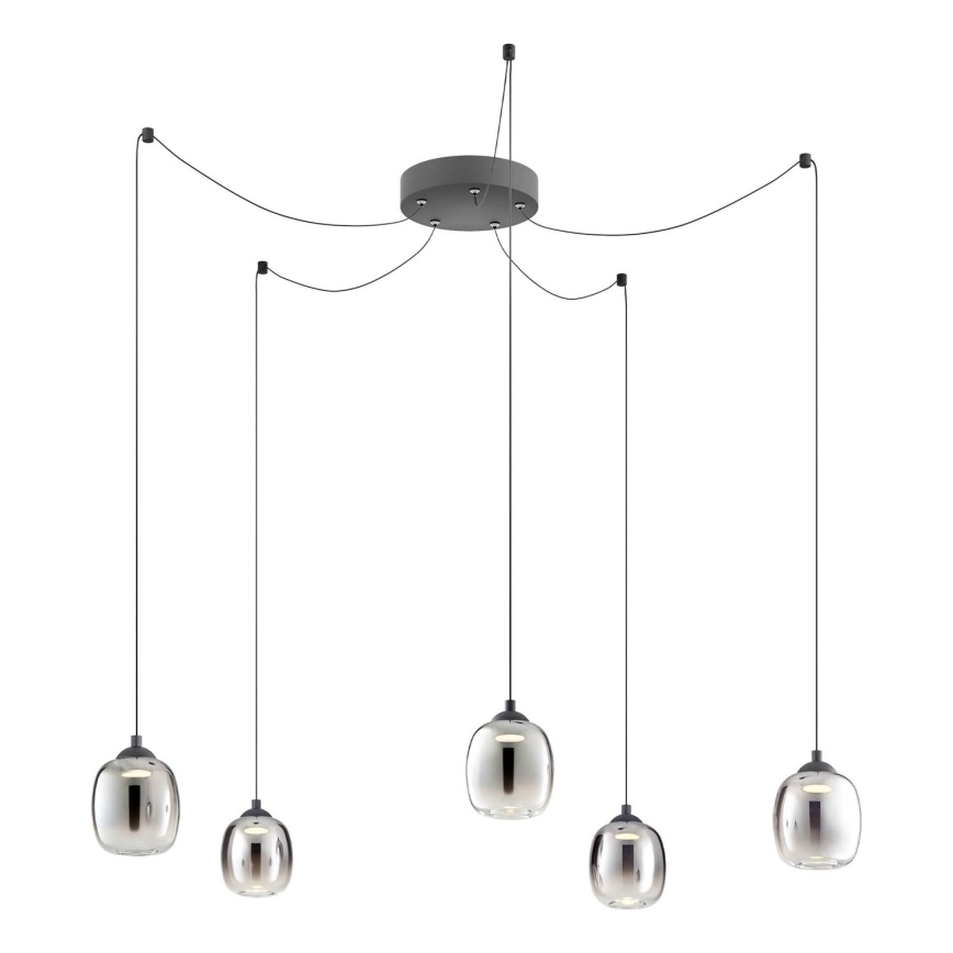 Redo 01-3487 - KHADI LED Dimmable Cable Pendant 5xLED/5.2W/230V CRI 90, spider-style, black/smoked glass