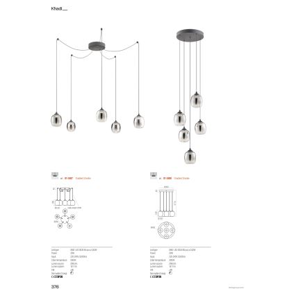 Redo 01-3487 - KHADI LED Dimmable Cable Pendant 5xLED/5.2W/230V CRI 90, spider-style, black/smoked glass