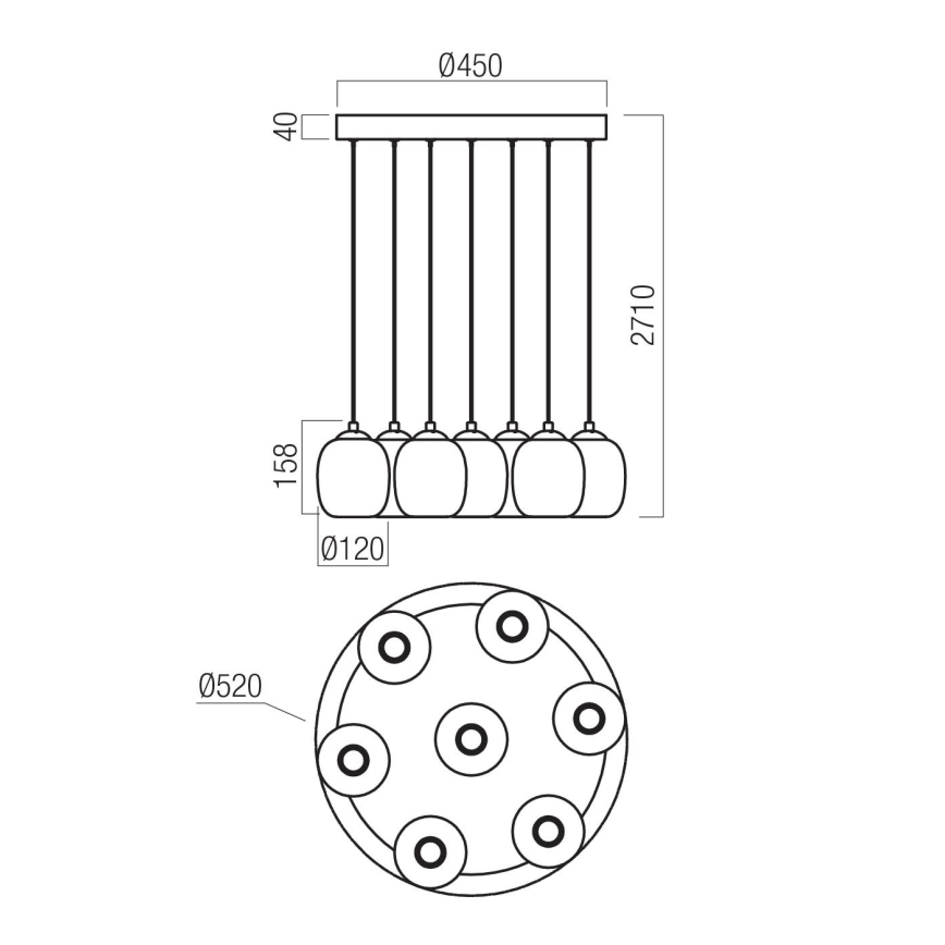 Redo 01-3489 - KHADI LED Dimmable Cable Pendant, 7xLED/5W/230V, CRI 90, Ø52 cm, Black/Smoked