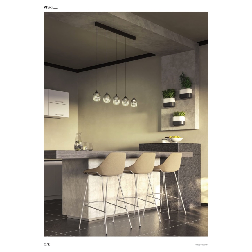 Redo 01-3490 - KHADI LED Dimmable Pendant Light on Cable 5xLED/5.2W/230V CRI 90 black/smoked