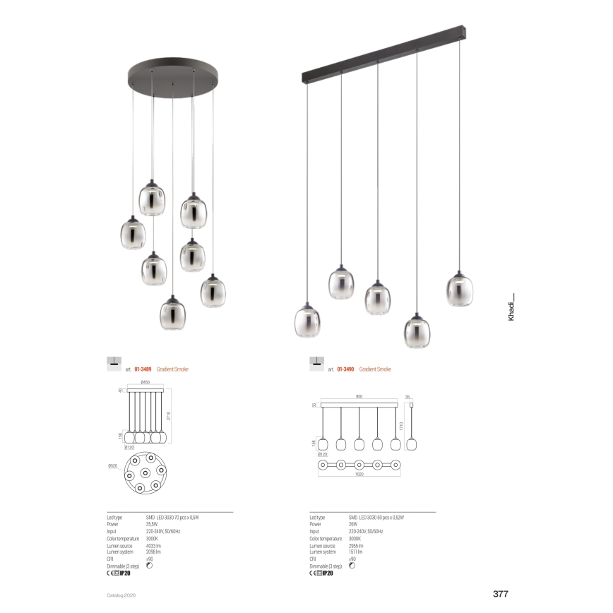Redo 01-3490 - KHADI LED Dimmable Pendant Light on Cable 5xLED/5.2W/230V CRI 90 black/smoked