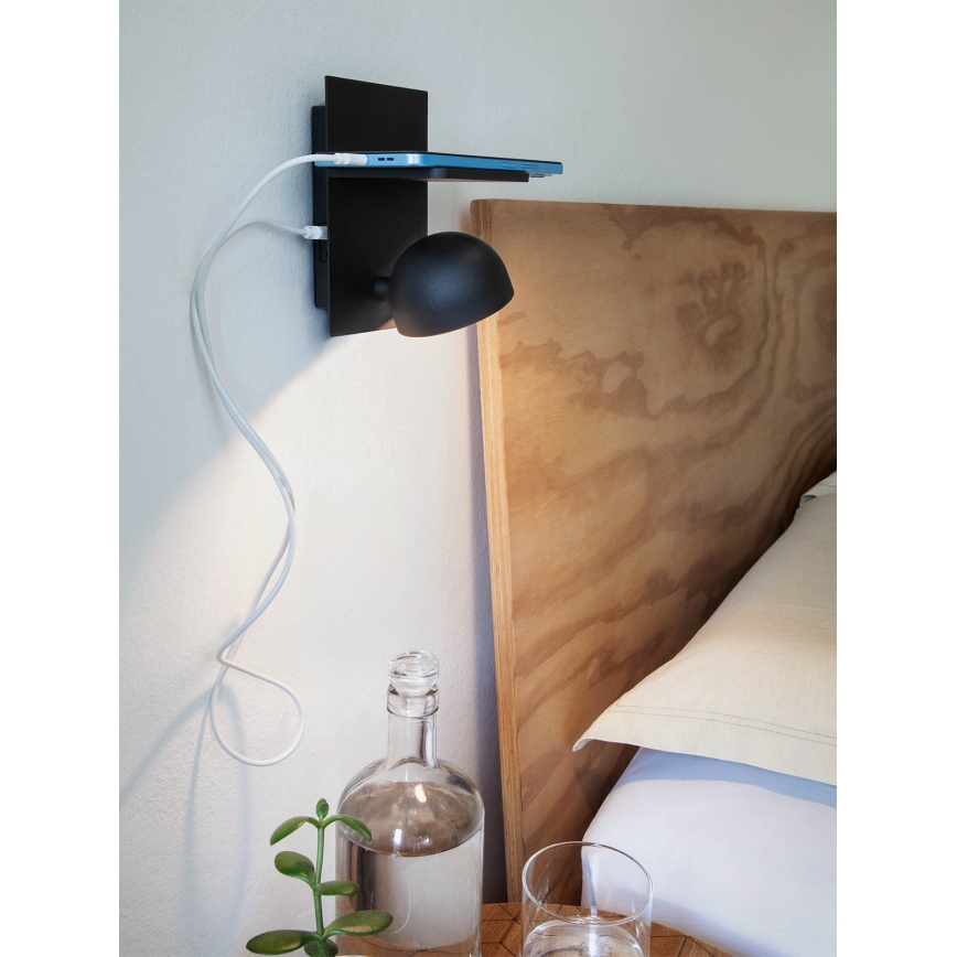 Redo 01-3491 - LED Wall spotlight SEIBI LED/7W/230V USB CRI 90 black