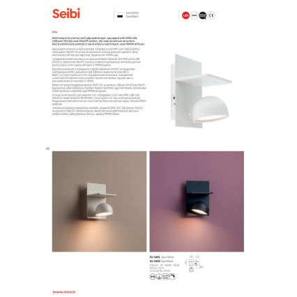 Redo 01-3491 - LED Wall spotlight SEIBI LED/7W/230V USB CRI 90 white