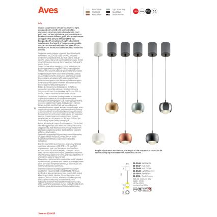 Redo 01-3549 - LED Chandelier on a string AVES LED/12W/230V d. 9,6 cm CRI 90 grey