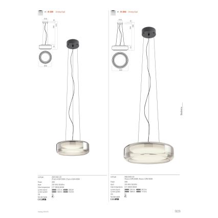 Redo 01-3592 - LED Chandelier on a string SOLERA LED/36W/230V d. 45 cm CRI 93 3000/4000K grey