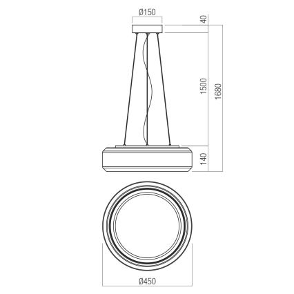Redo 01-3592 - LED Chandelier on a string SOLERA LED/36W/230V d. 45 cm CRI 93 3000/4000K grey