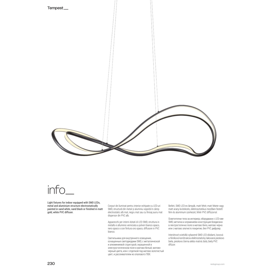 Redo 01-3598 - Dimmable LED Cable-Suspended Chandelier TEMPEST LED/58W/230V Gold