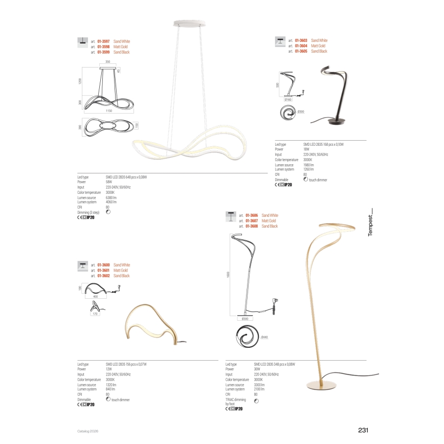 Redo 01-3598 - Dimmable LED Cable-Suspended Chandelier TEMPEST LED/58W/230V Gold