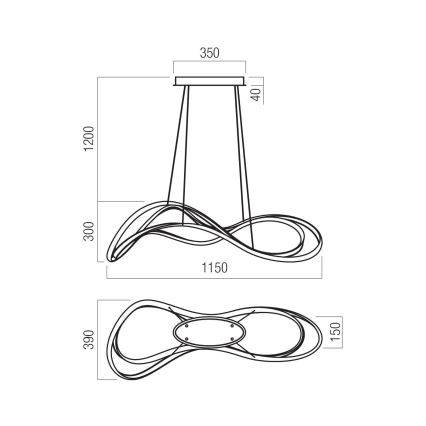 Redo 01-3598 - Dimmable LED Cable-Suspended Chandelier TEMPEST LED/58W/230V Gold