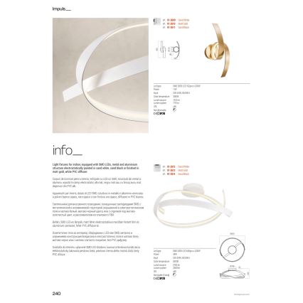 Redo 01-3616 - Dimmable LED pendant on cable IMPULS LED/38W/230V gold