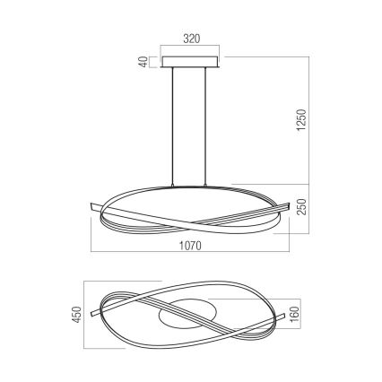 Redo 01-3616 - Dimmable LED pendant on cable IMPULS LED/38W/230V gold
