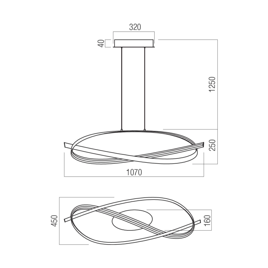 Redo 01-3616 - Dimmable LED pendant on cable IMPULS LED/38W/230V gold