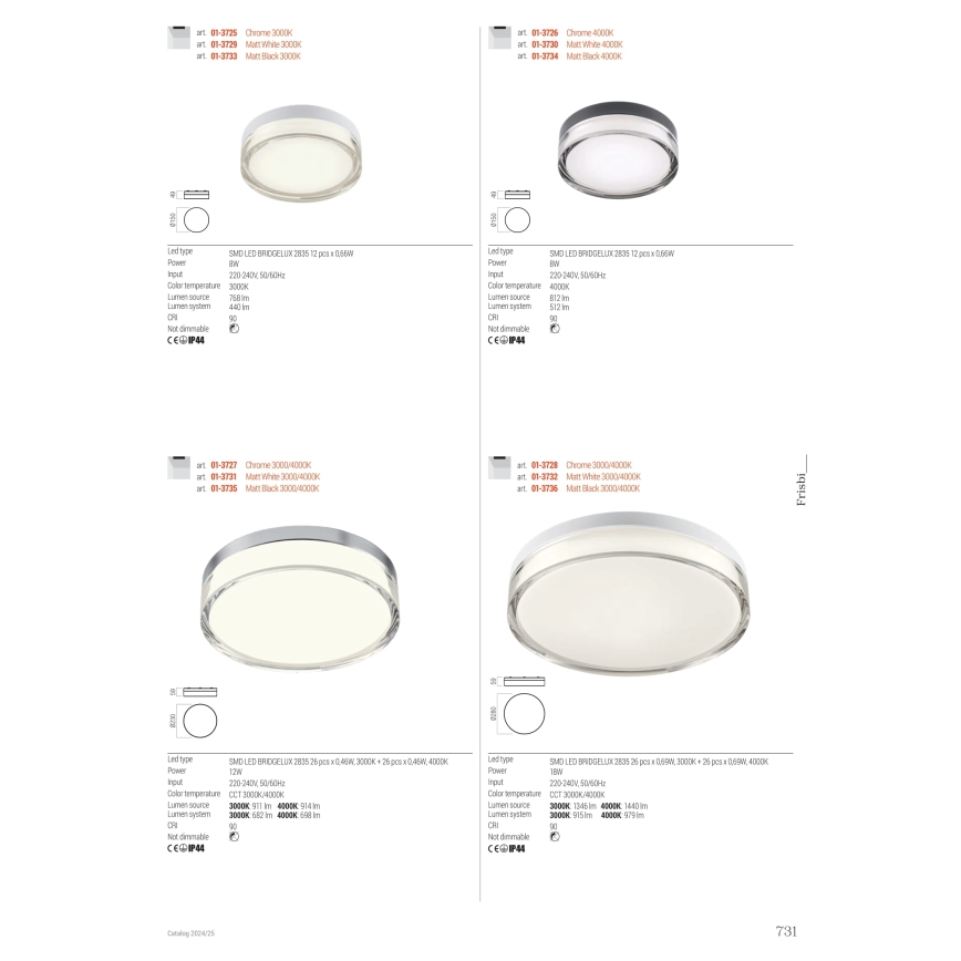 Redo 01-3729 - LED Bathroom ceiling light FRISBI LED/8W/230V d. 15 cm CRI 90 IP44 white
