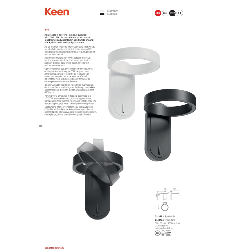 Redo 01-3764 - LED Wall light KEEN LED/6W/230V CRI 90 black